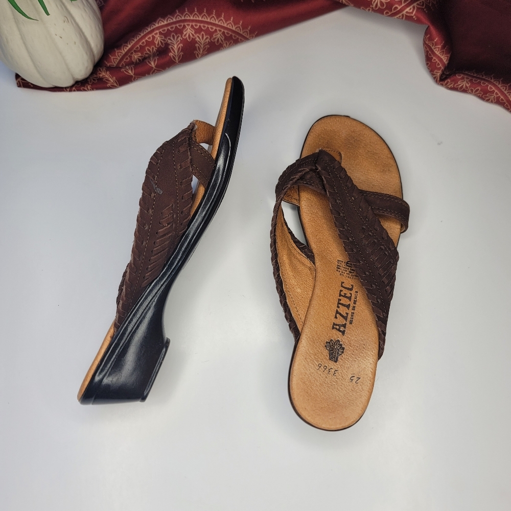 H. Aztec Made In Mexico Sandals Brown Leather Size 25 US8